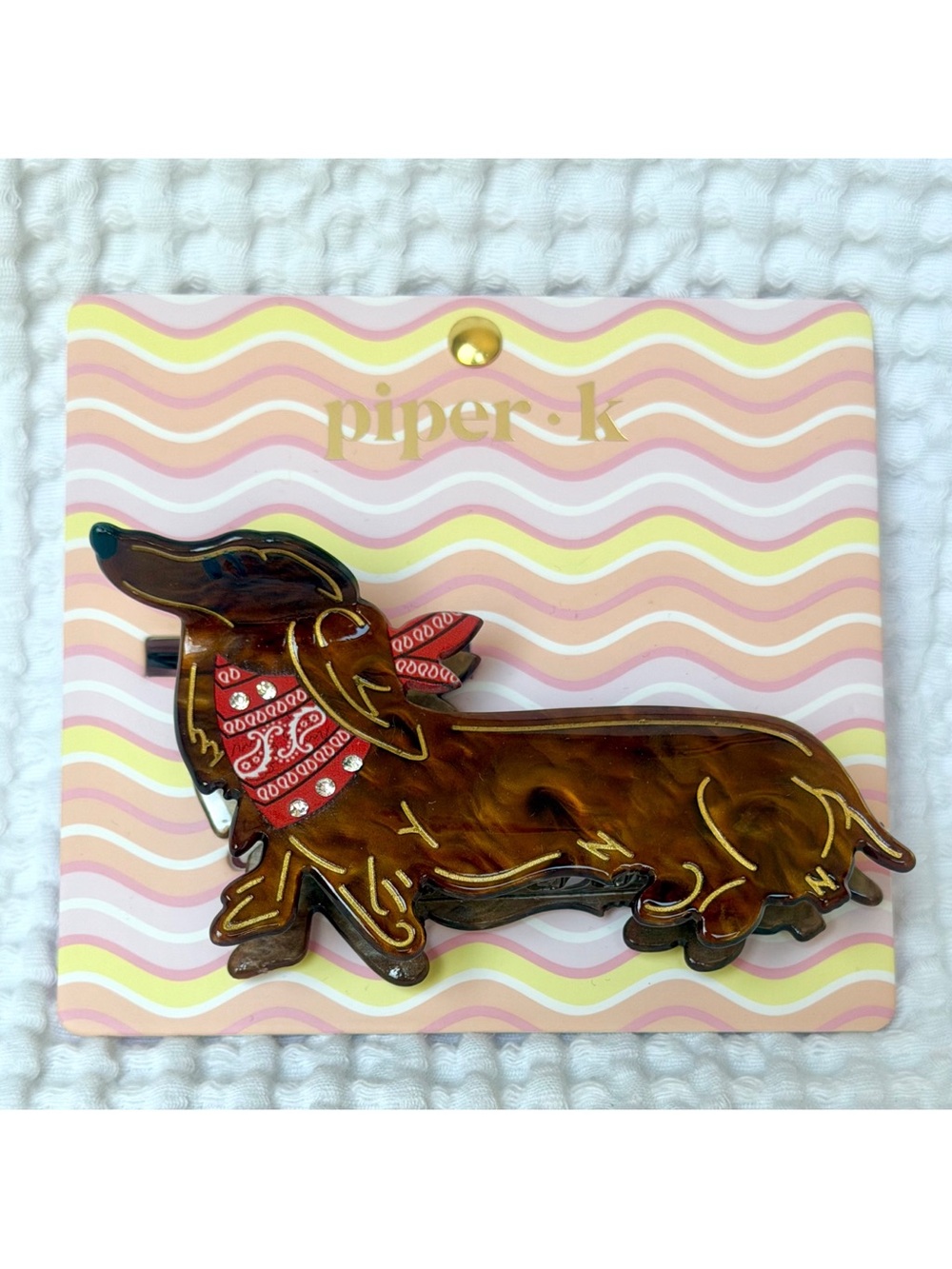 Piper K Longhair Dachshund Hair Claw Clip Brown Red Bandana Eclectic Y2K Gift